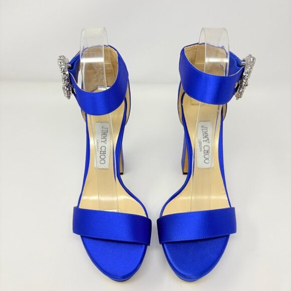 Jimmy Choo Mionne 120 Satin Platform Sandal Heel Blue Size 37 / 7 - Picture 11 of 15